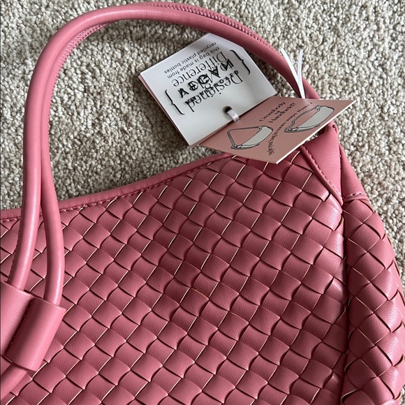 Anthropologie pink medium purse crossbody shoulder bag woven purse NEW - Picture 4 of 5